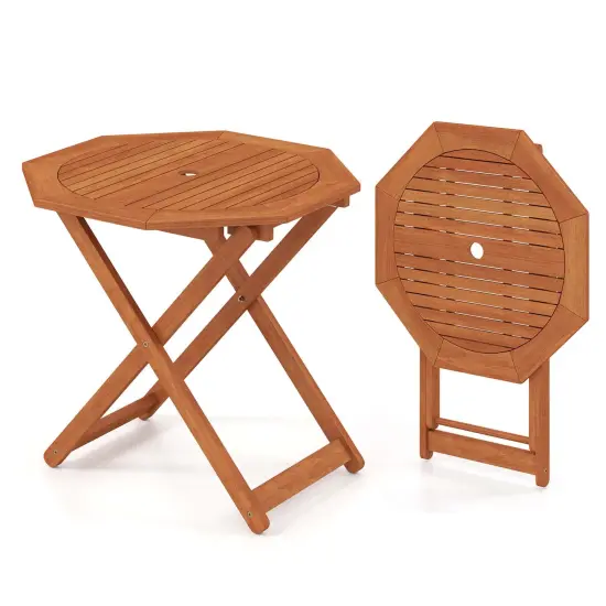 Costway 1/2 PCS Outdoor Patio Folding Wood Dining Table for 4 with 2" Umbrella Hole for Garden {7}