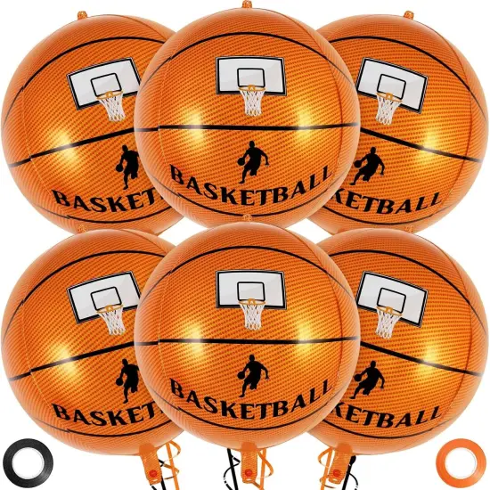 Large Round Sphere Basketball Balloons - 6 Pcs Foil Mylar Balloons - Basketball {1}