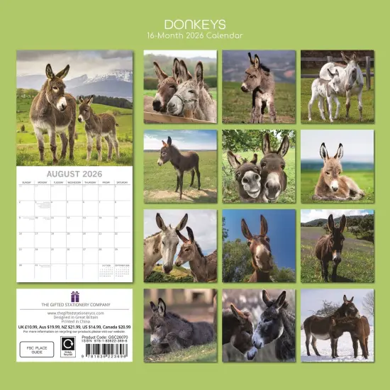 The Gifted Stationary 2026 Square Wall Calendar, Donkeys, 16-Month Animals Theme Hanging Calendar with 180 Reminder Stickers, Month Planner for Home, or Creative Spaces, 12x12 In Multicolor {4}