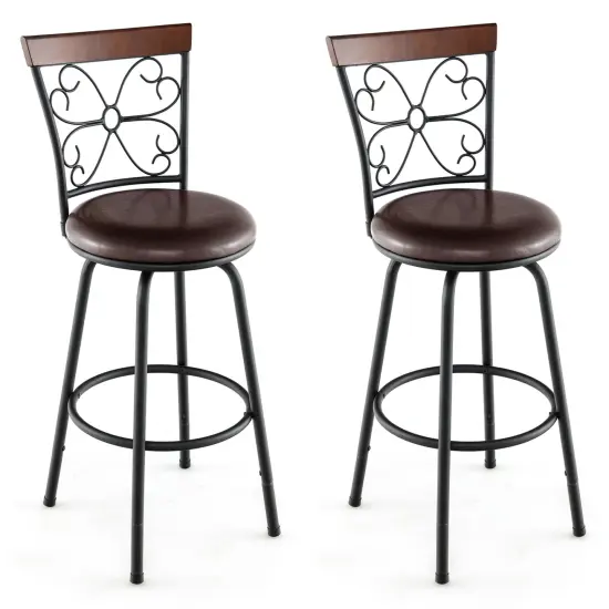 Costway Set of 2 24/30 Inch Adjustable Swivel Barstools Metal Dining Chairs Black&Brown {1}