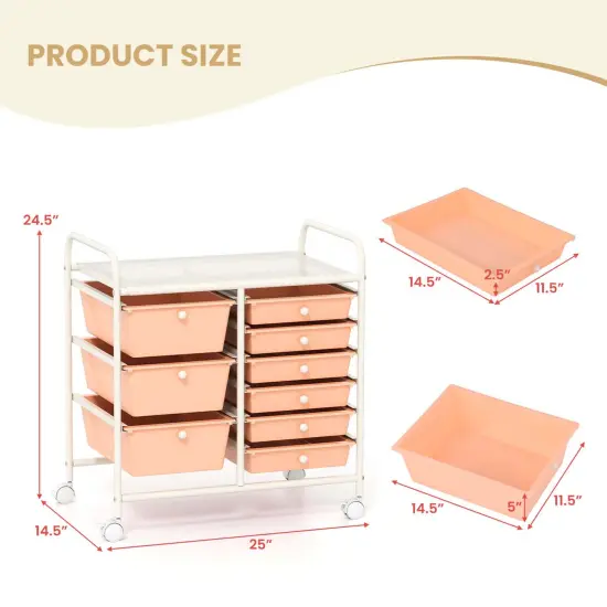 Costway 9 Drawer Rolling Organizer Cart Utility Storage Tools Scrapbook Paper Multi-Use Macaron/White/Hot Pink/Light Pink/Clear/Black {3}