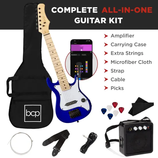 Best Choice Products 30in Kids Electric Guitar Beginner Starter Kit w/ 5W Amplifier, Strap, Case Metallic Blue {4}