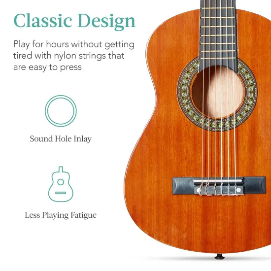Best Choice Products 30in Kids Acoustic Guitar Beginner Starter Kit with Strap, Case, Strings Natural Mahogany {6}