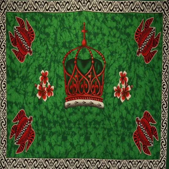 Kingdom of Tonga Crown Turtle Plumeria Sarong 72" L x 45" W Green {4}