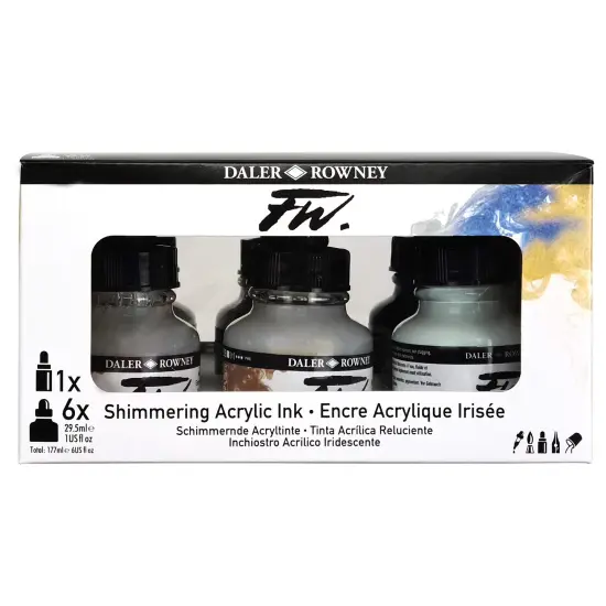 Daler-Rowney FW Acrylic Ink Set 6/Pkg with Empty Marker-Shimmering {2}