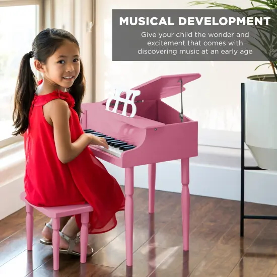 Best Choice Products Kids Classic 30-Key Mini Piano w/ Lid, Bench, Folding Music Rack, Song Book, Stickers Pink {3}