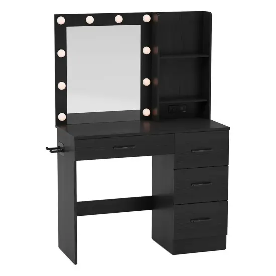 Costway Makeup Vanity Desk with Mirror and Lights Charging Station 3-Color LED Lights White/Black {2}