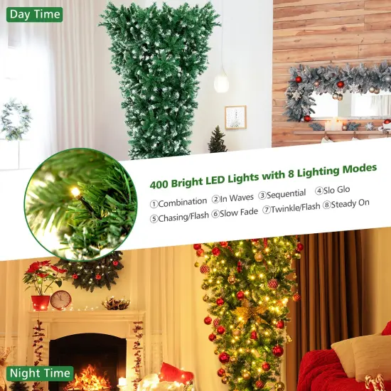 Costway 7.5FT Pre-Lit Snowy Upside Down Christmas Tree 1100 Tips w/ 400 Lights & 8 Modes {6}