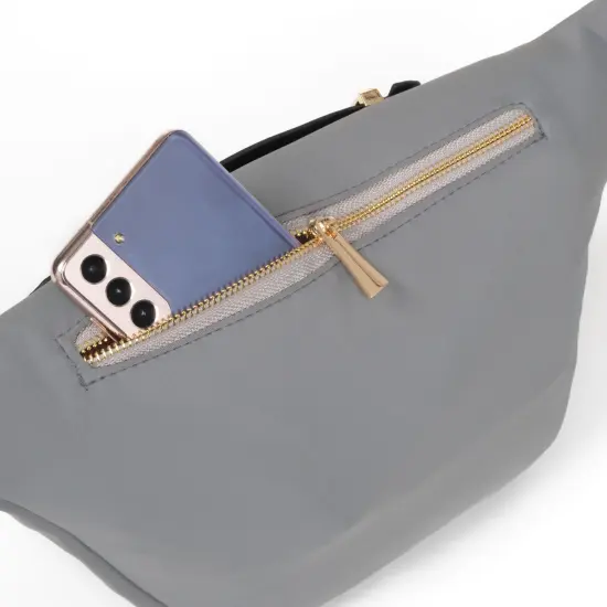 Gray Oversized Fanny Pack, Plus Size Crossbody Bag with Adjustable Belt Straps, Fits 42-54 Inch Waist Grey {7}