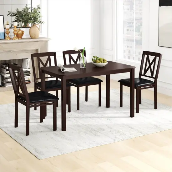 Costway 5 Piece Dining Table Set for 4 Rectangular Kitchen Table & 4 Chairs Dinette Set {5}