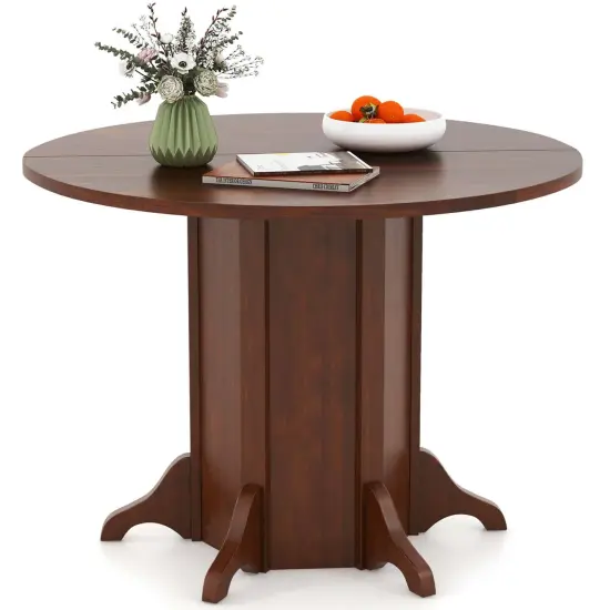 Costway 42" Wooden Kitchen Table Round Dining Table with Pedestal Base for 4-6 People {1}