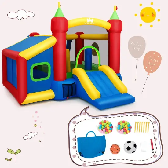 Costway Inflatable Bounce House, 7-in-1 Jump and Slide Bouncer w/ Basketball Rim, Football & Ocean Ball Playing Area, Dart Target {4}