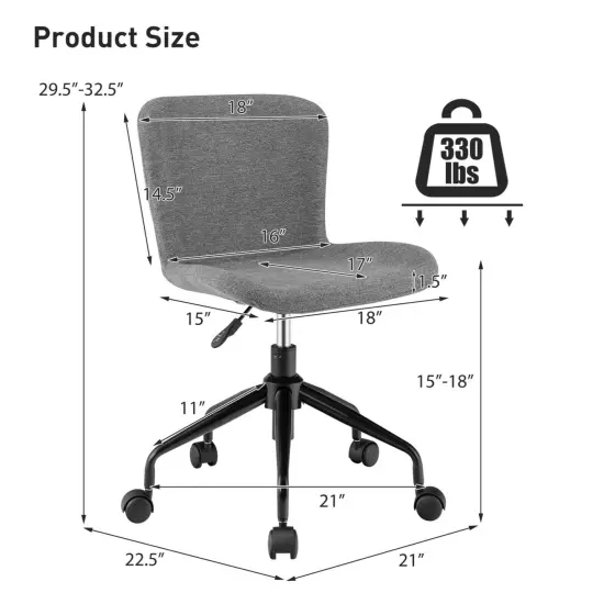 Costway Mid Back Armless Office Chair Adjustable Swivel Linen Task Chair {3}