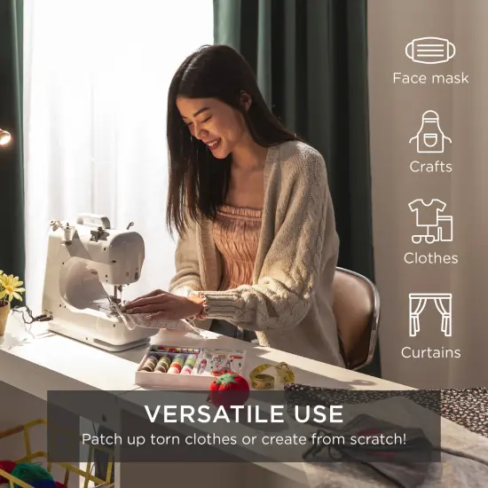 Best Choice Products 6V Portable Sewing Machine, 42-Piece Beginners Kit w/ 12 Stitch Patterns Pink/White {6}