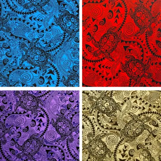 1 Yard Tiki Turtle All Over Cotton Fabric, 45 inches Width PURPLE {2}