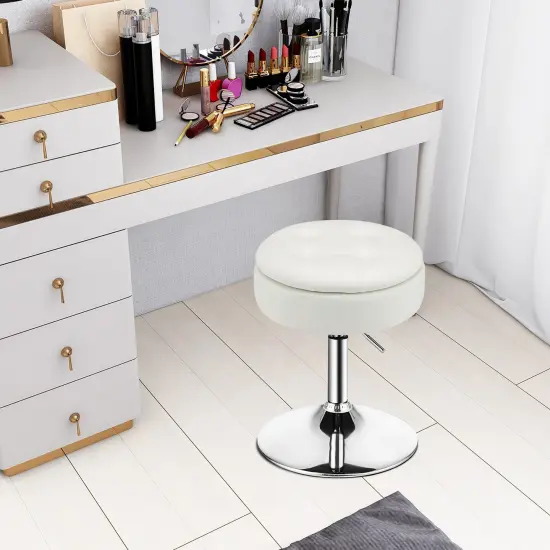 Costway Vanity Stool Adjustable&nbsp;360&deg; Swivel Storage Makeup Chair w/ Removable Tray White\Black\Pink {2}