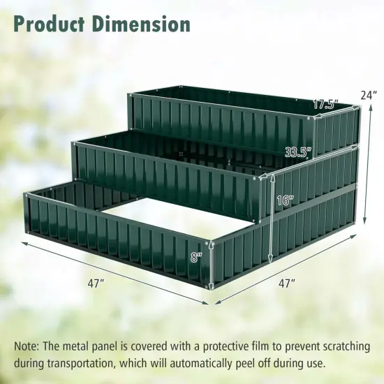 Costway 1/2 PCS 3-Tier Raised Garden Bed,47" x 47" x 24" Metal Outdoor Elevated Planter Box Black/Green {3}