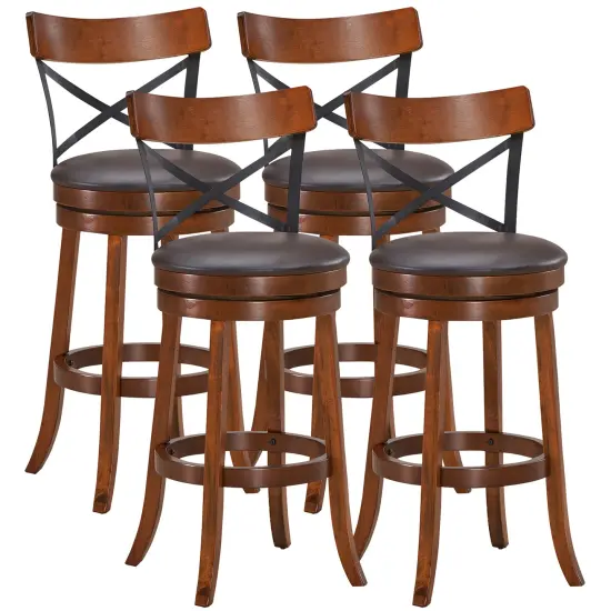 Costway Set of 4 Bar Stools Swivel 29.5'' Dining Bar Chairs with Rubber Wood Legs {1}