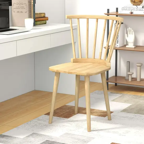 Costway 2PCS Rubber Wood Windsor Dining Chairswith Spindle Back for Living Room Black/Natural {4}