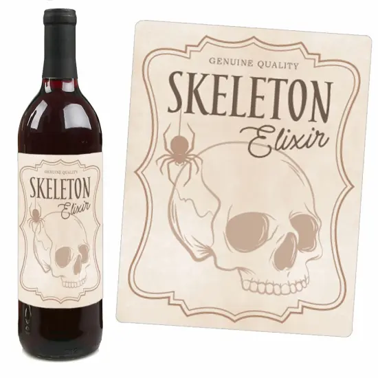 Big Dot of Happiness Vintage Halloween Wine Labels, Spooky Apothecary Decorations for Women and Men, Halloween Wine Bottle Label Stickers - Set of 4 {4}
