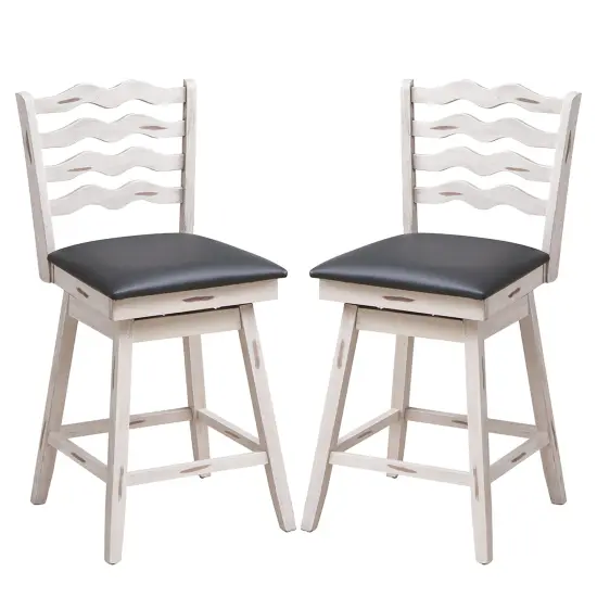 Costway Set of 2 Swivel Bar Stools Bar Height UpholsteredFaux Leather Dining Chairs {7}