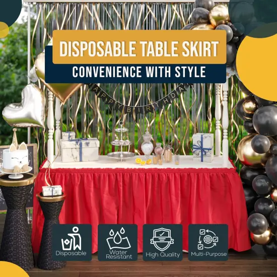 Ruffle Disposable Table Skirt 14 Ft Long Pleated Table Skirts with Adhesive Strip &ndash; Fits 6ft+ Rectangle or Round Tables &ndash; Ideal for Birthday Parties, Gender Reveal, Baby Showers & Event Decorations 6 pack by Exquisite Red {6}