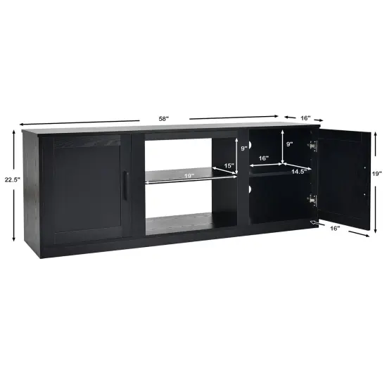 Costway 58'' TV Stand Entertainment Console Center W/ 2 Cabinets for 65'' TV Natural\Black\Walnut {4}