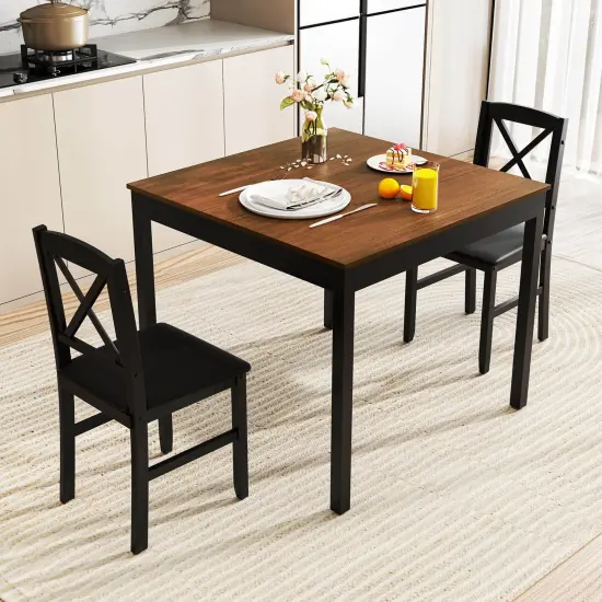 Costway 3 PCS Dining Table Set Wooden Square Kitchen Table with 2 Upholstered Chairs Brown/Gray {9}