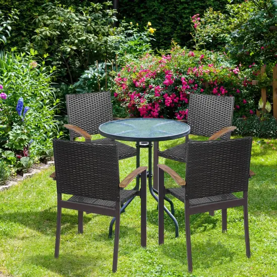 Costway Set of 4 Outdoor Patio PE Rattan Dining Chairs Armrest Stackable Garden {3}