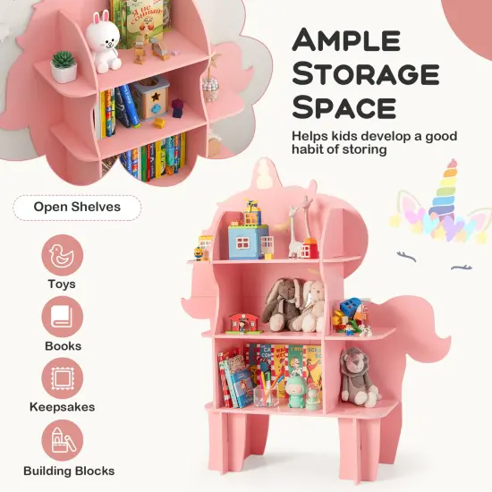 Costway Unicorn Bookcase for Kids 3-Tier Toy Storage Organizer with Open Storage Shelves {4}