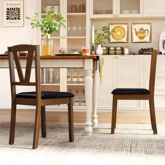 Costway Dining Chairs Set of 2/4 PU Leather Dining Room Chairs with Hollowed Backrests {4}