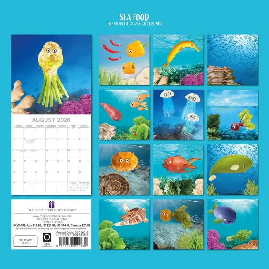 The Gifted Stationary 2026 Square Wall Calendar, Sea Food, 16-Month Funny Corner Theme Hanging Calendar with 180 Reminder Stickers, Month Planner for Home, or Creative Spaces, 12x12 In Multicolor {4}