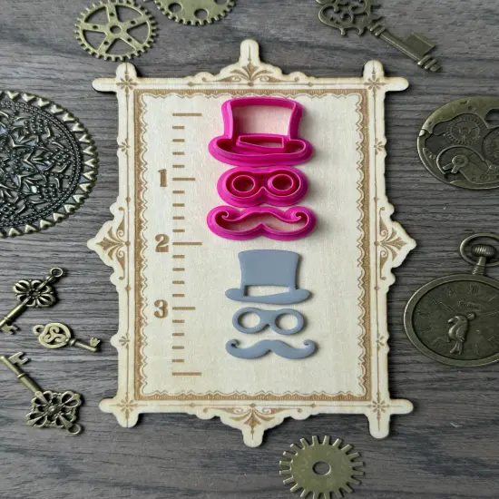 Steampunk Top Hat, Goggles and Moustache Clay Cutter Set {1}