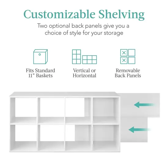 Best Choice Products 8-Cube Bookshelf, 11in Display Storage System, Organizer w/ Removable Back Panels White {3}