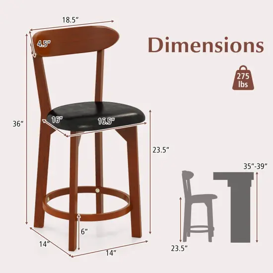 Costway 23.5" Bar Stool Set of 2/4 with Curved Backrest & Footrest Counter Height Stools {3}