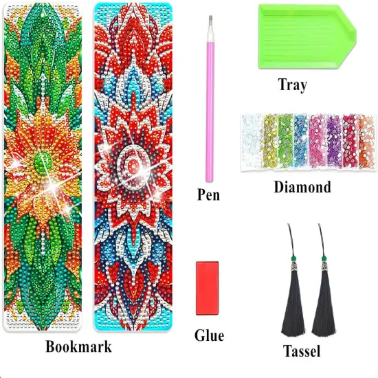 2 PCS Diamond Art Bookmarks Mandala, Acrylic Bookmarks with Tassel Kits {2}