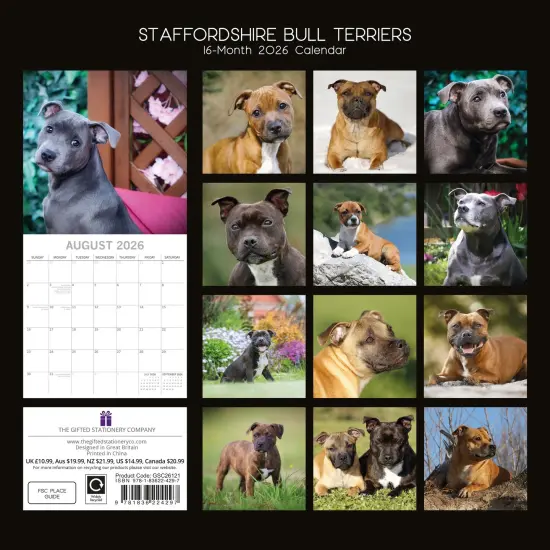 The Gifted Stationary 2026 Square Wall Calendar, Staffordshire Bull Terriers, 16-Month Animals Theme with 180 Reminder Stickers (12 x 12 In) Multicolor {4}