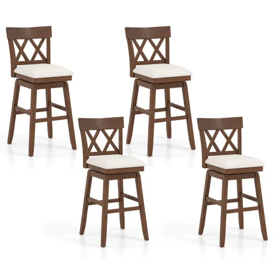 Costway 1/2/3/4 PCS 30" Bar Stool Wooden Chair with Contoured Backrest Swivel Padded Seat for Kitchen Beige {10}