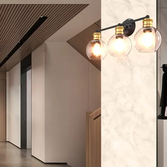 Costway 3-light Vanity Bathroom Light with 7 in Round Clear Glass Shade Vintage Wall Sconce {5}