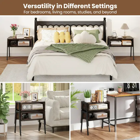 Costway Nightstand Set of 2 Stackable End Tables with Storage Compartment {6}
