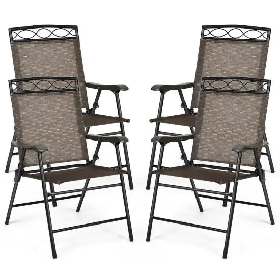 Costway Set of 4 Patio Folding Chairs Sling Portable Dining Chair Set w/ Armrest {1}