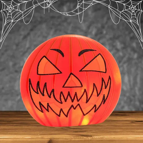 Stony Creek 7.0 Inch HalloweenPre-Lit Round Orb Sm Halloween Lighted Glass Accent , Halloween Decor Jack-O-Lantern STRIPES {4}