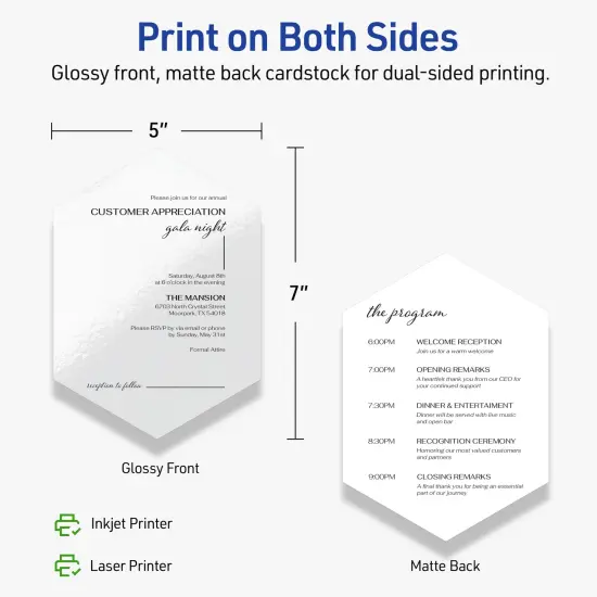 Avery Printable Geo Flat Cards, Sure Feed Technology, 5" x 7", Glossy White Cardstock, Laser/Inkjet Printable, 20 Total, Great for Product Branding, Marketing, and More {12}