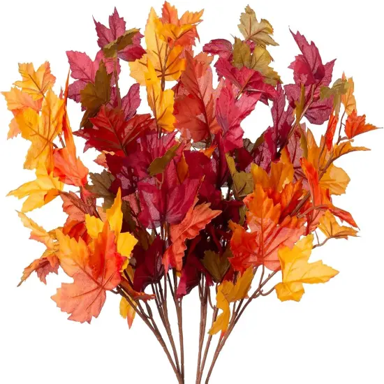 6 Pcs Artificial Maple Leaves Stems {2}