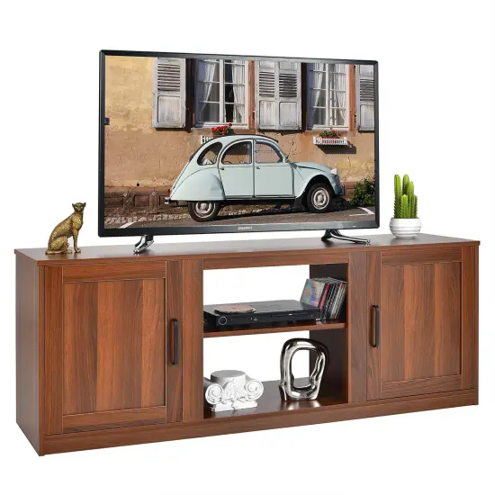 Costway 58'' TV Stand Entertainment Console Center W/ 2 Cabinets for 65'' TV Natural\Black\Walnut {7}