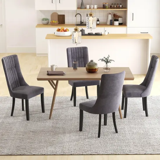 Costway Channel Tufted Dining Chairs Set of 2/4 with High Backrest Rubber Wood Legs Modern {2}