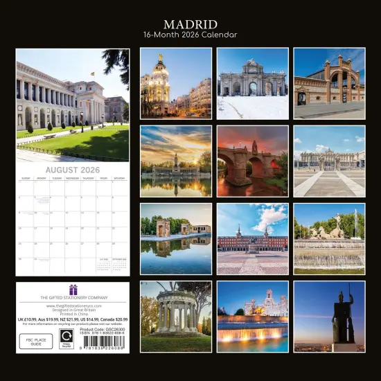 The Gifted Stationary 2026 Square Wall Calendar, Madrid 16-Month Passport Collection Theme Hanging Calendar with 180 Reminder Stickers, Month Planner for Home, Office, or Creative Spaces(12x12 In) Multicolor {4}
