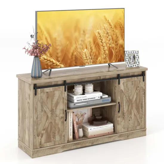 Costway TV Stand Farmhouse Cabinet Sliding Barn Door Adjustable Shelves for TV up to 65'' {1}