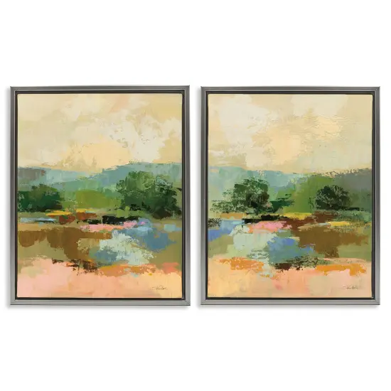 Stupell Industries Across the River Landscape 2 pc Framed Floater Canvas Wall Art Set Design by Silvia Vassileva {1}