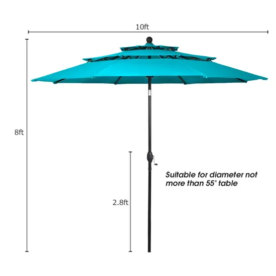 Costway 10ft 3 Tier Patio Market Umbrella Aluminum Sunshade Shelter Double Vented {2}